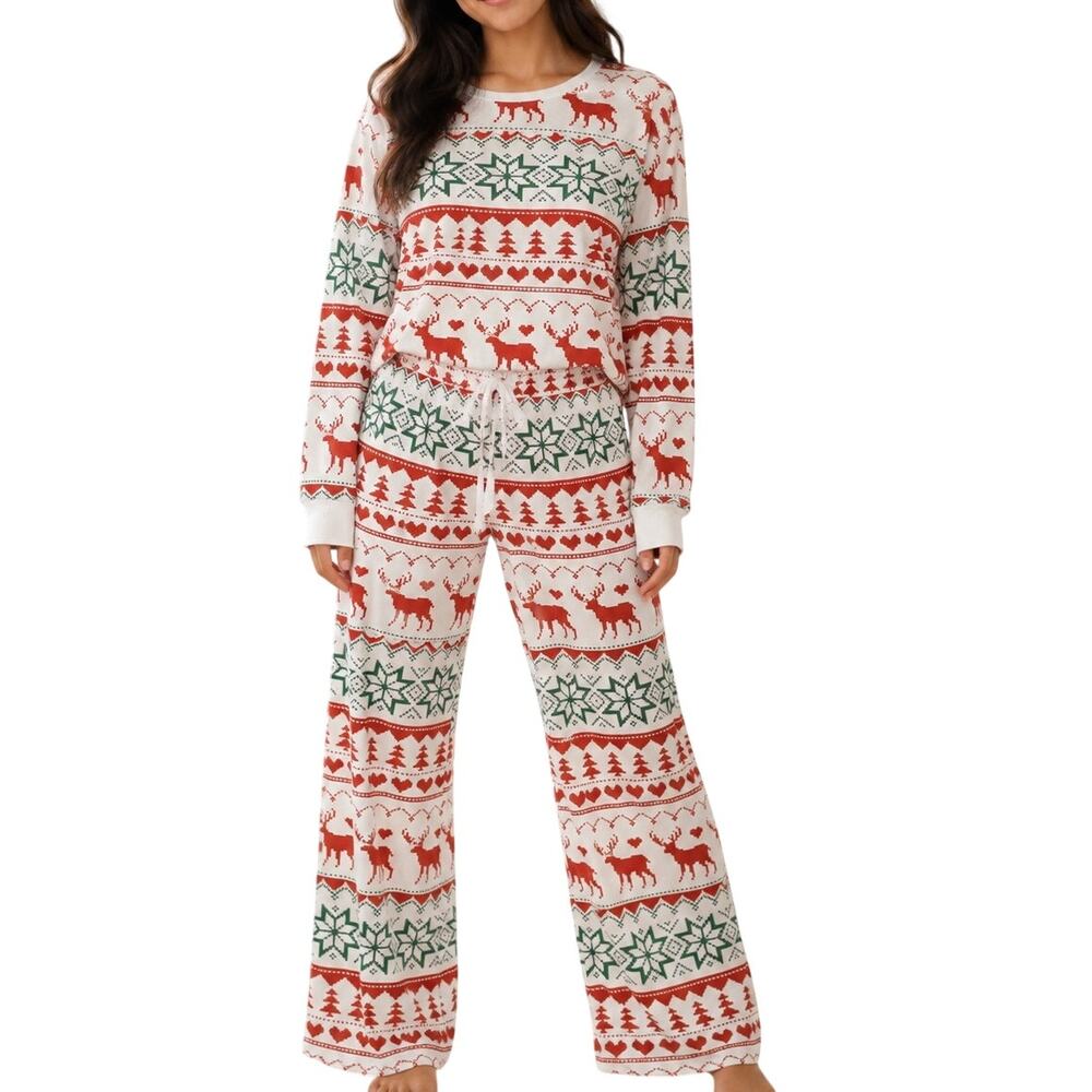 Pink Lily Christmas Pajama Set S Fair Isle Reindeer Holiday Cozy Bamboo